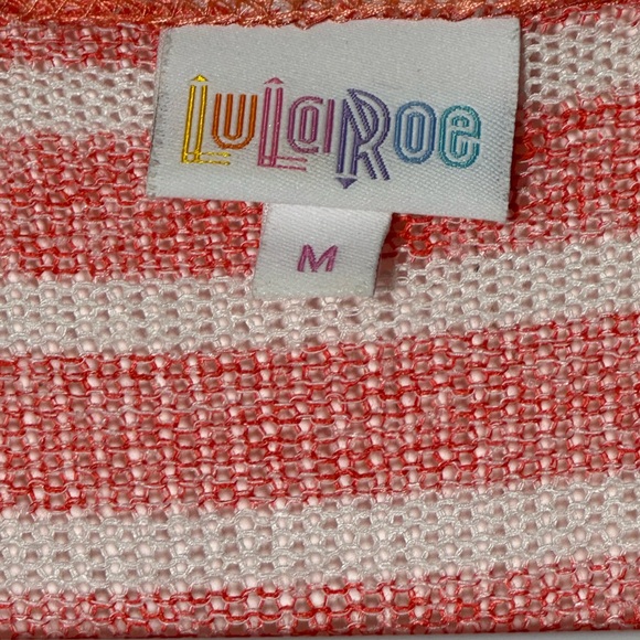 LuLaRoe Coral White Stripe Open Knit Dolman Sleeve Long Duster Cardigan NWOT M‎ - Picture 7 of 15